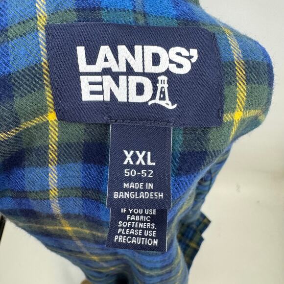 Lands' End Plaid Flannel Robe Mens XXL 2X Blue Green Belted Pockets Lounge Cozy - Picture 7 of 8